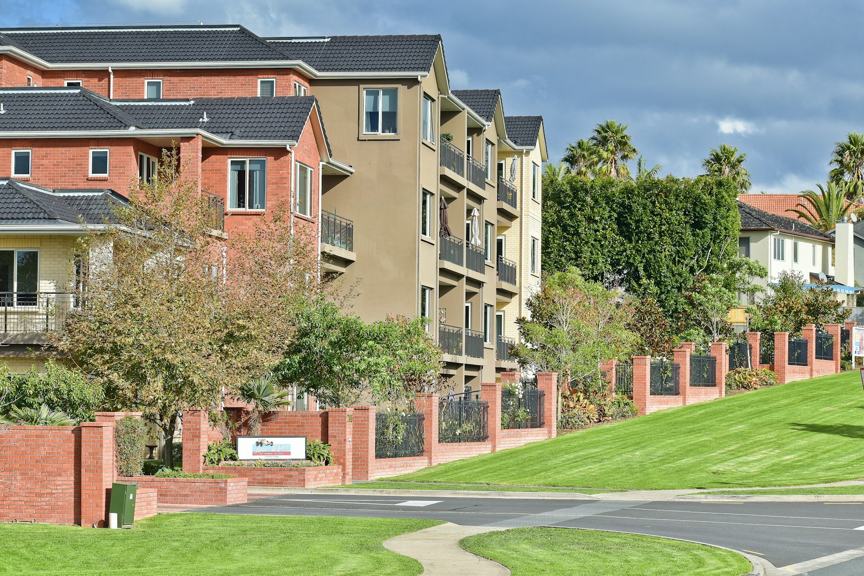 Outside of an aged healthcare residential and apartment complex.